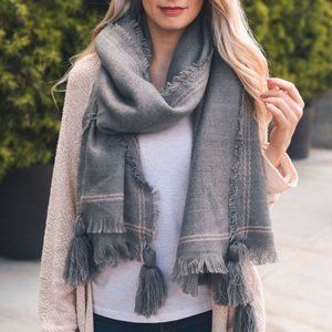 Gray Tassel Scarf